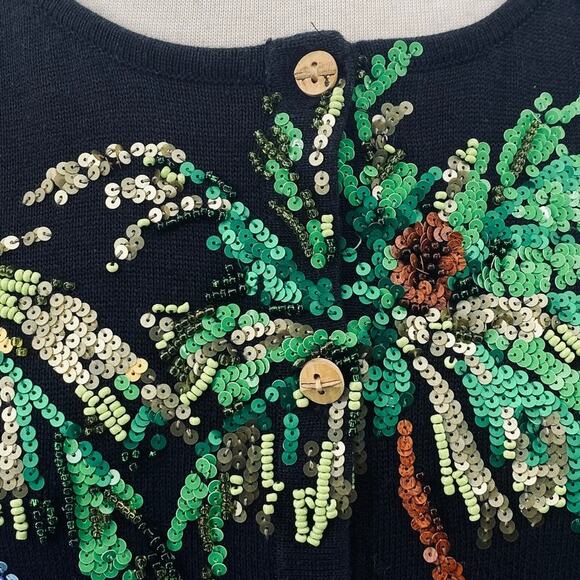 Vintage Y2k Michael Simon Sequined Cardigan Beach Island Hut Sweater Black M - Picture 3 of 9